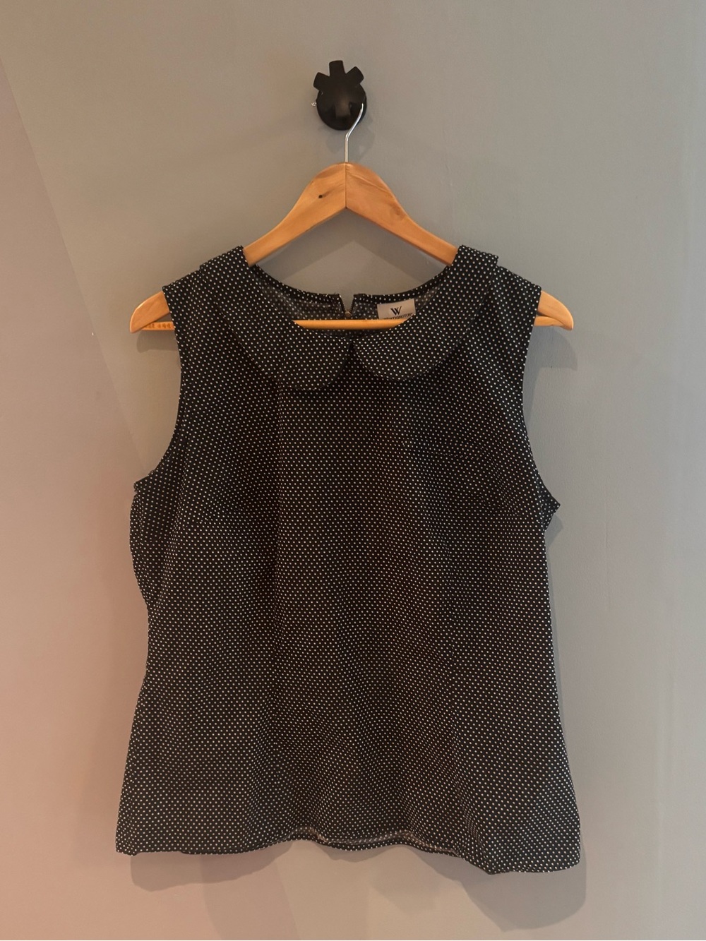 Worthington Black Polka Dot Sleeveless Shell with Peter Pan Collar